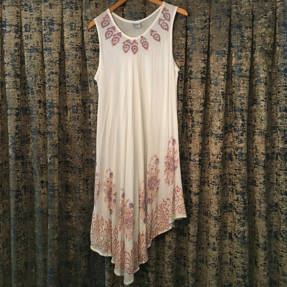 Elegant White and Purple Maxi Dress